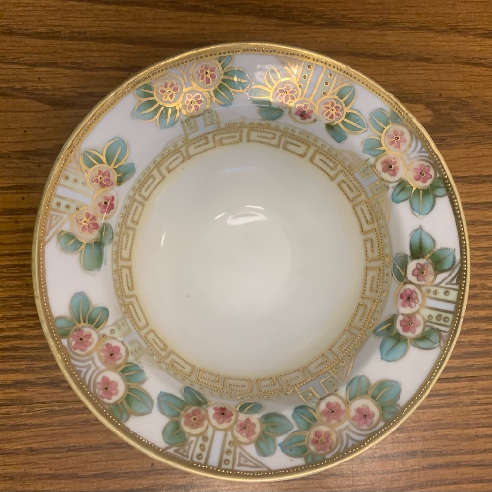 Nippon Japanese Gold Rimmed Floral Hand painted China Bowl